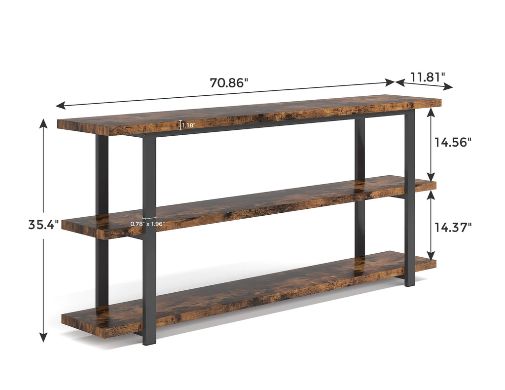 70.9 Inch Industrial Narrow Console Table with 3 Tier Storage Shelves W772091