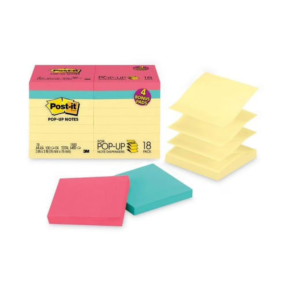 Post-it Pop-up Notes Value Pack, 3 x 3, Canary Yellow, 100 Sheets/Pad, 18 Pads/Pack Z231238