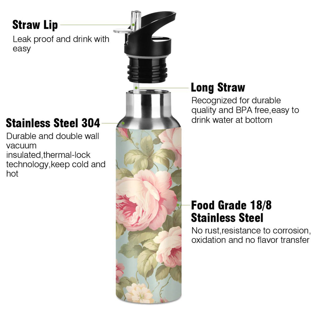 Pink Stainless Steel Insulated Water Bottle with Straw Lid T34878