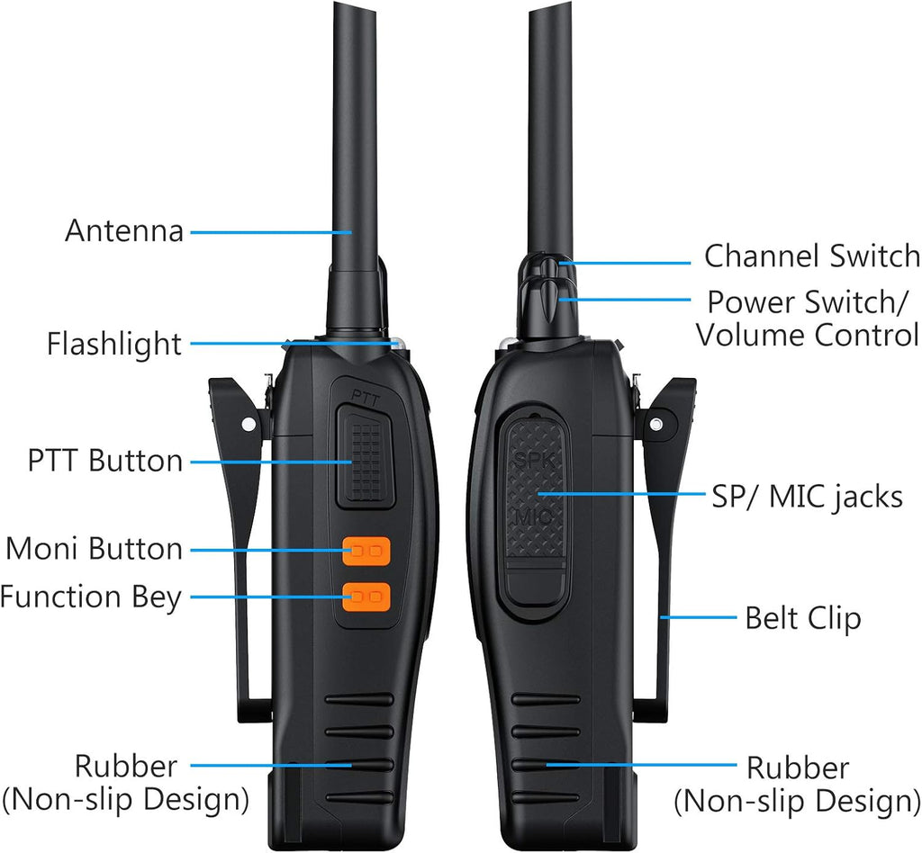 Rechargeable Walkie Talkies with Earpieces 2pcs Two-Way Radios 16 Channel USB Cable Charging Handheld Transceiver with Flashlight Pack of 2 N997