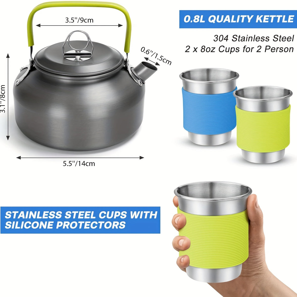 15pc Non-Stick Stainless Steel Camping Cookset H4273