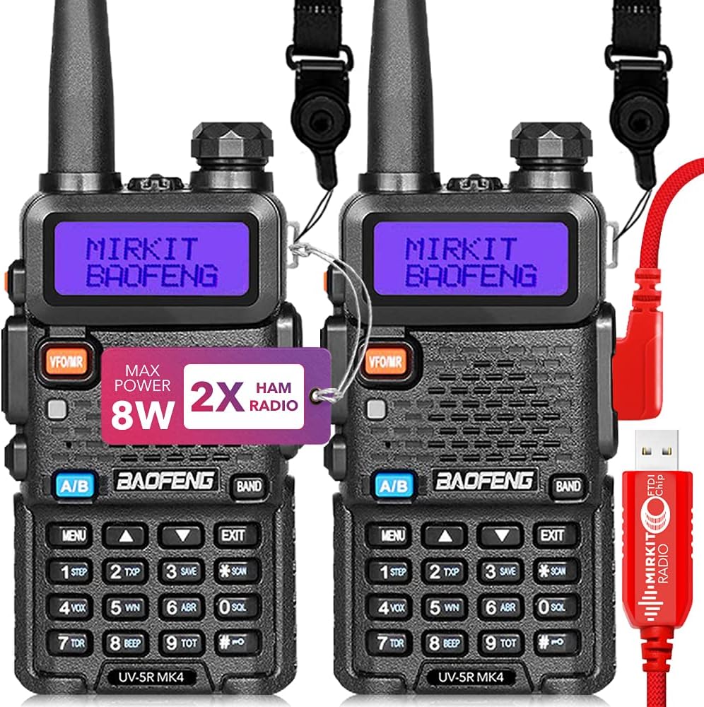 Baofeng Radio UV-5R MK4 8 Watt Max Power with 3800 mAh Handheld Mic and Programming Cable M892787