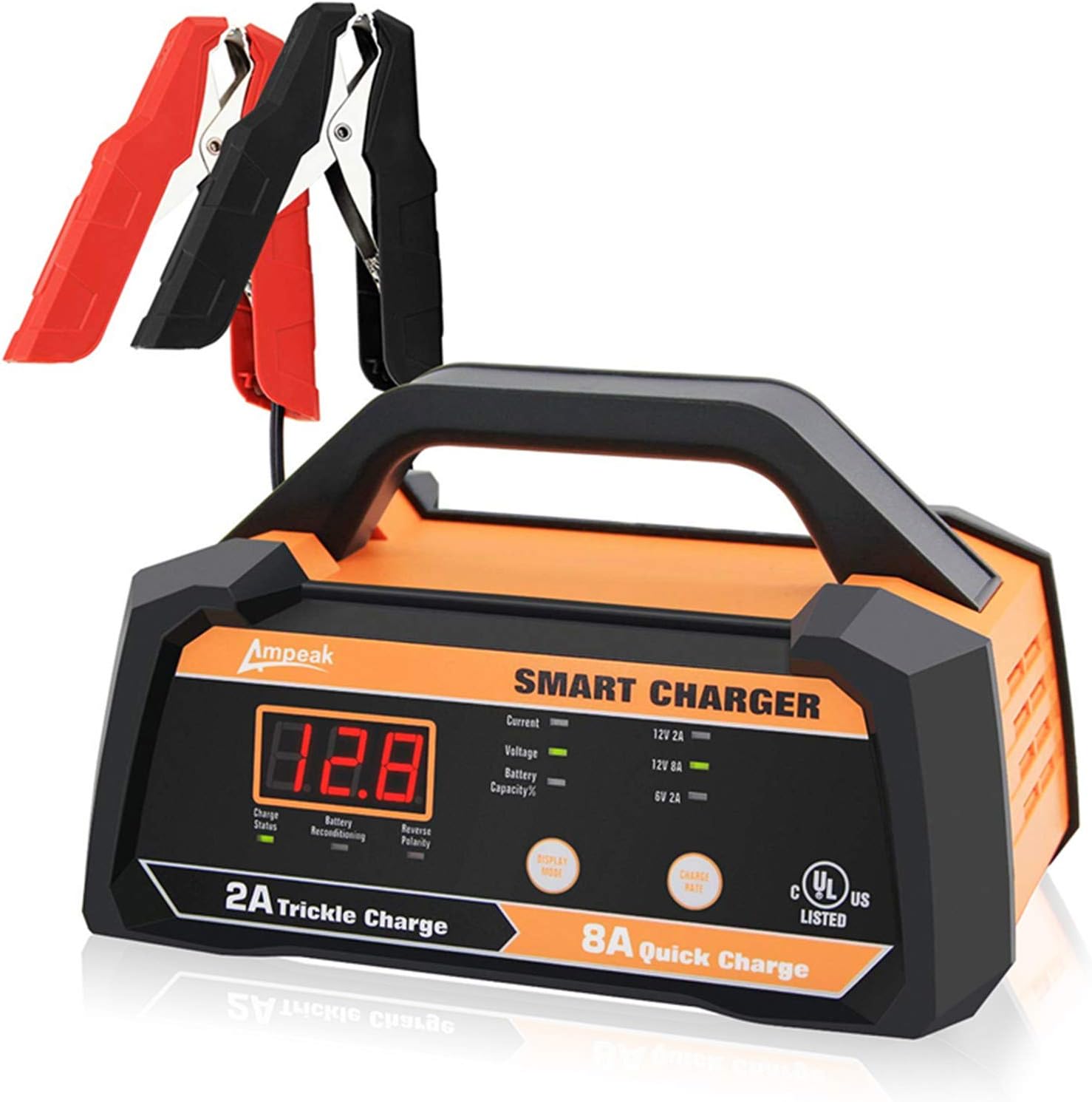 6V 12V Smart Car Battery Charger and Maintainer 2A 8A with Cable Clamps H2641