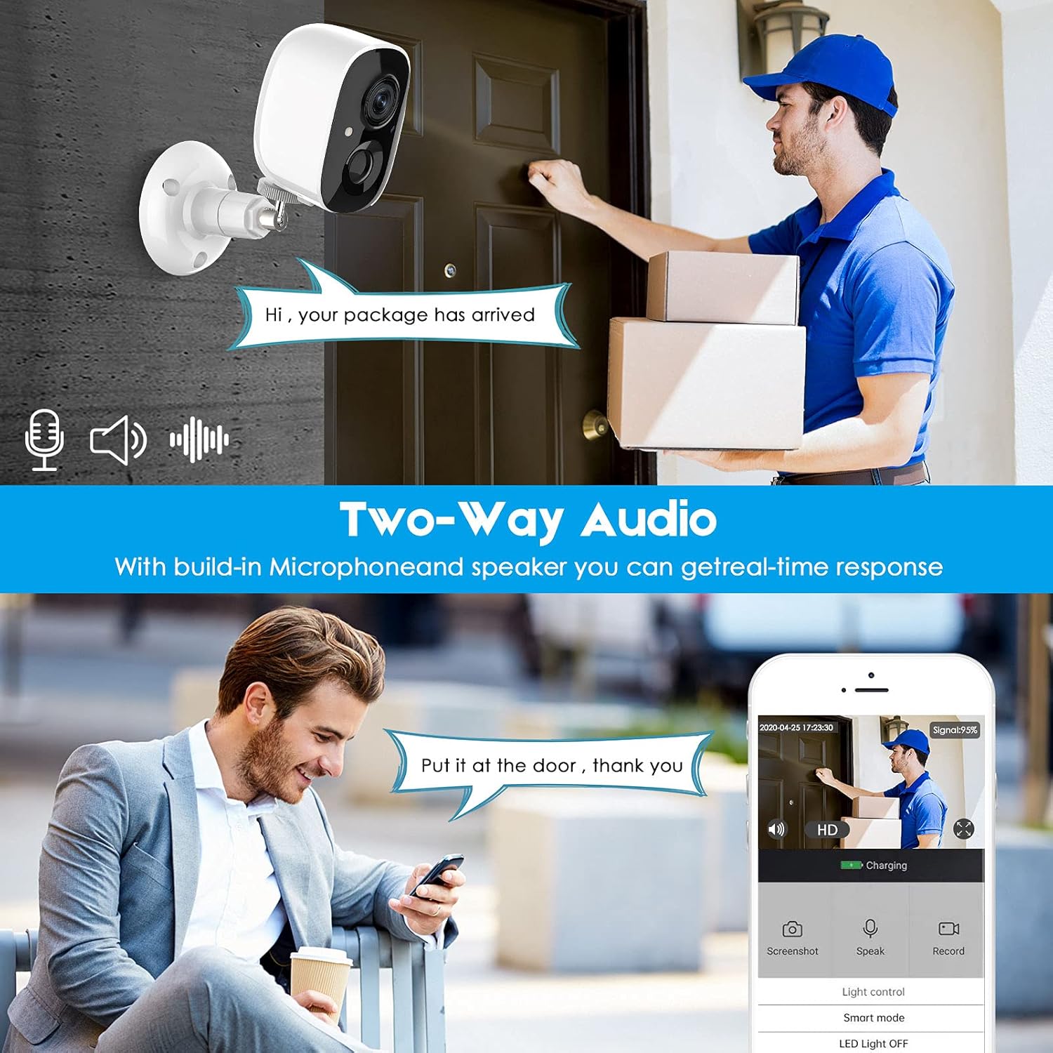 Wireless Outdoor Security Camera with Spotlight, 1080P Battery Powered WiFi Surveillance Cameras, Night Vision, Motion Detection, 2-Way-Talk, IP65 Weatherproof L465