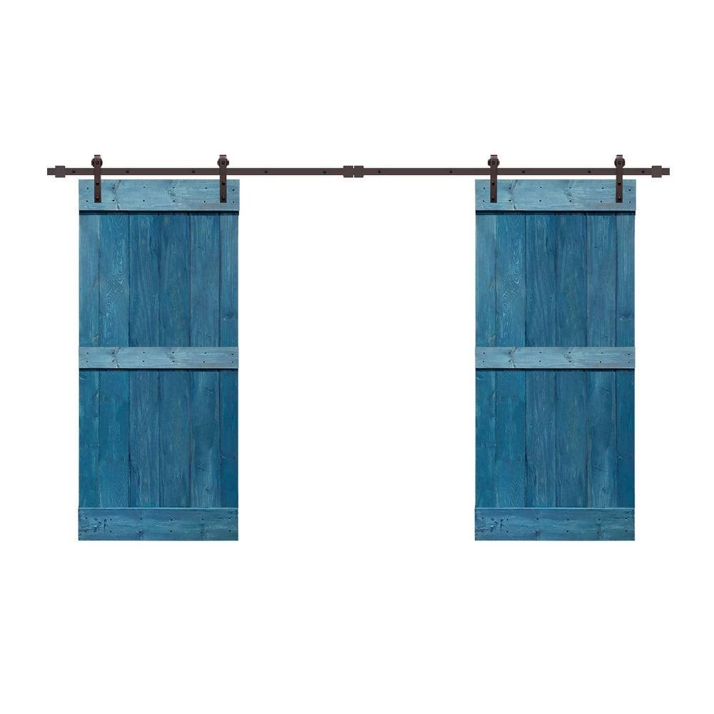 48 in. x 84 in. Weather Oak Stained Solid Pine Wood Interior Double Sliding Barn Door with Hardware Kit G2101