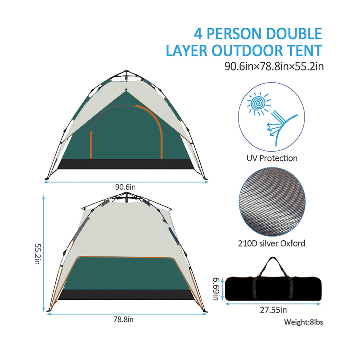 Camping Dome Tent for 2 3 4 5 People Waterproof Portable H946303
