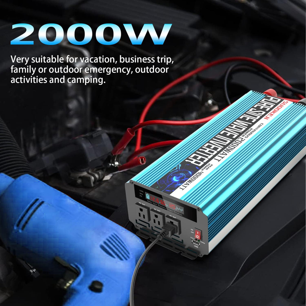 2000W Pure Sine Wave Power Inverter 12V DC to AC 110V/120V Converter with LCD Display Y867242