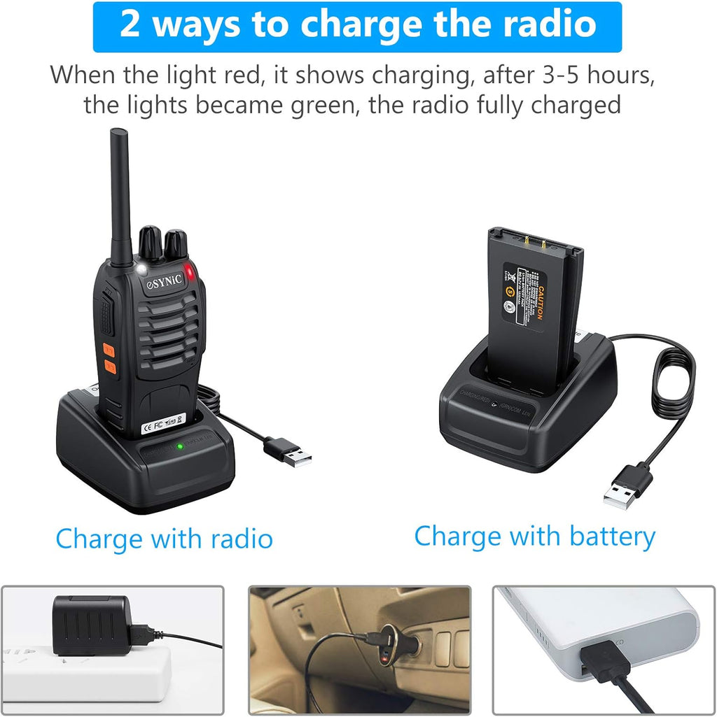 Rechargeable Walkie Talkies with Earpieces 2pcs Two-Way Radios 16 Channel USB Cable Charging Handheld Transceiver with Flashlight Pack of 2 N997