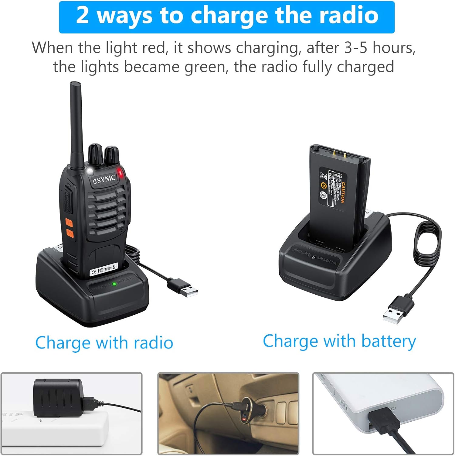 Rechargeable Walkie Talkies with Earpieces 2pcs Two-Way Radios 16 Channel USB Cable Charging Handheld Transceiver with Flashlight Pack of 2 N997
