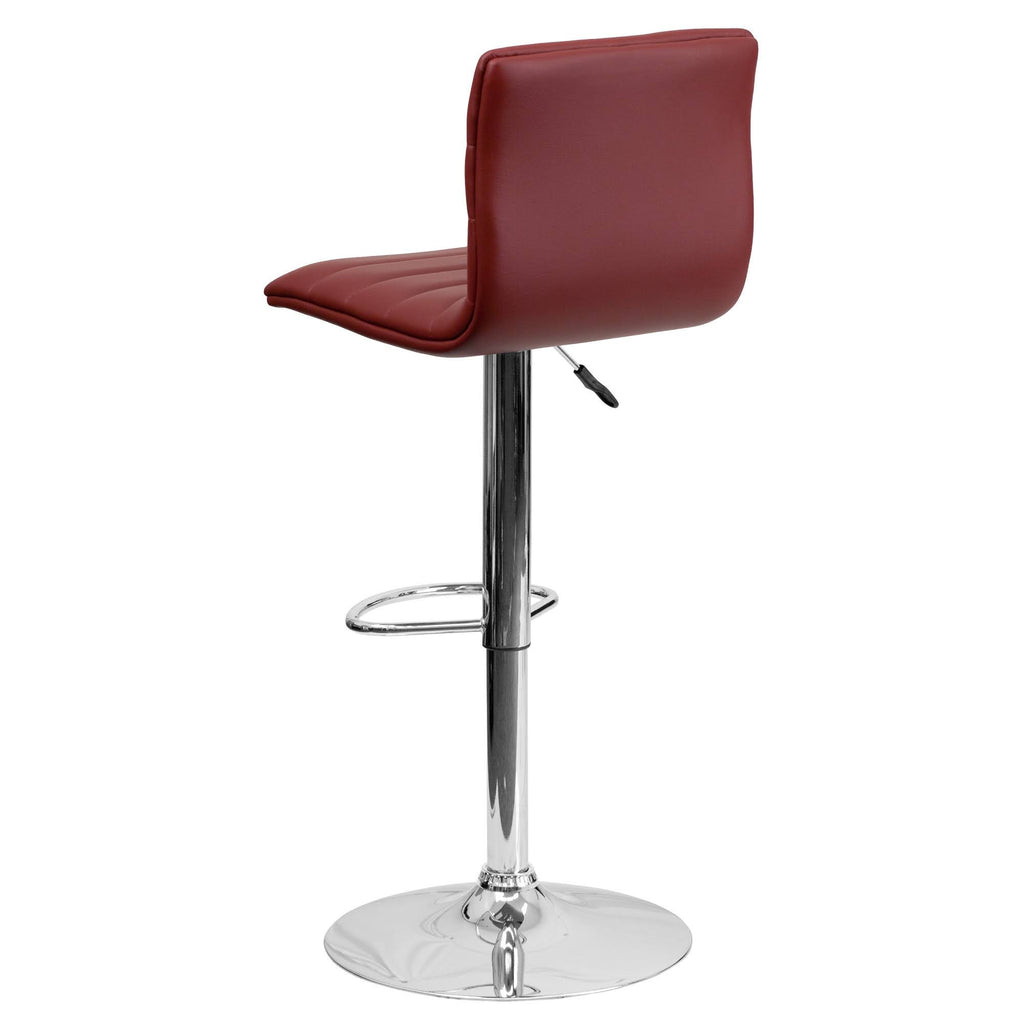 Burgundy Red and Silver Adjustable Swivel Barstool Y189822