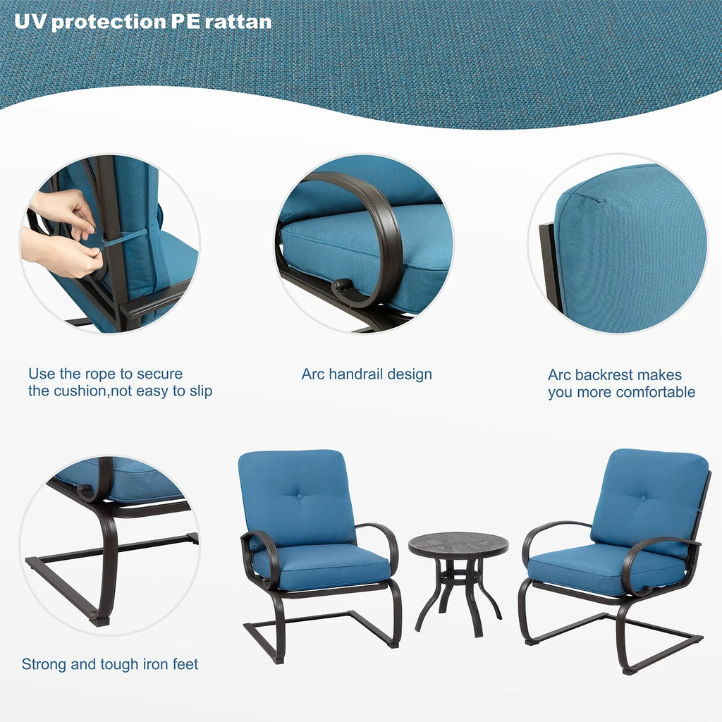 Blue 3-Piece Bistro Set with Cushions & Metal Frame T54165