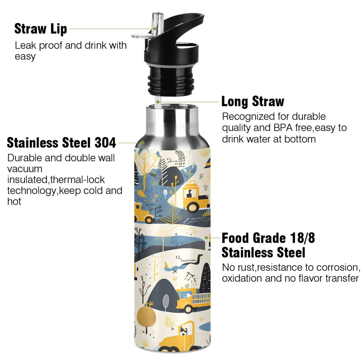 Stainless Steel Insulated Water Bottle with Straw Lid R277930