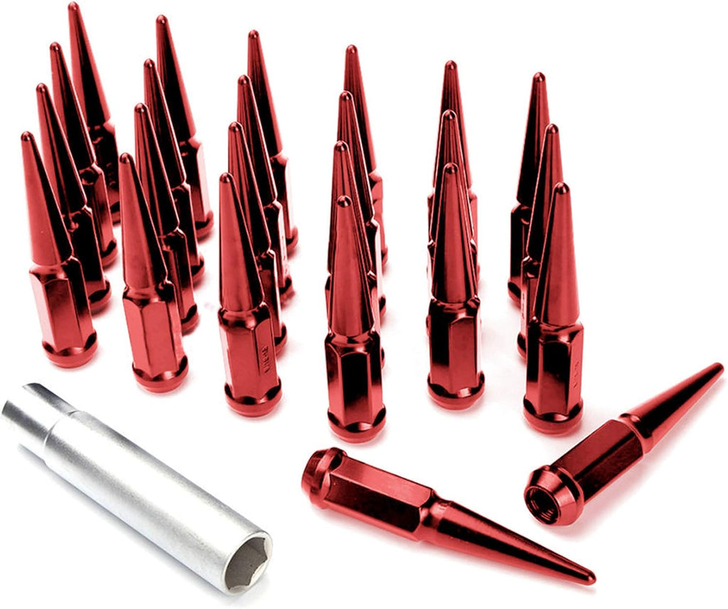 24PCs 9/16-18 Spike RED Solid Steel Lug Nuts 4.5 INCHES Tall with Key Pack of 2 N532