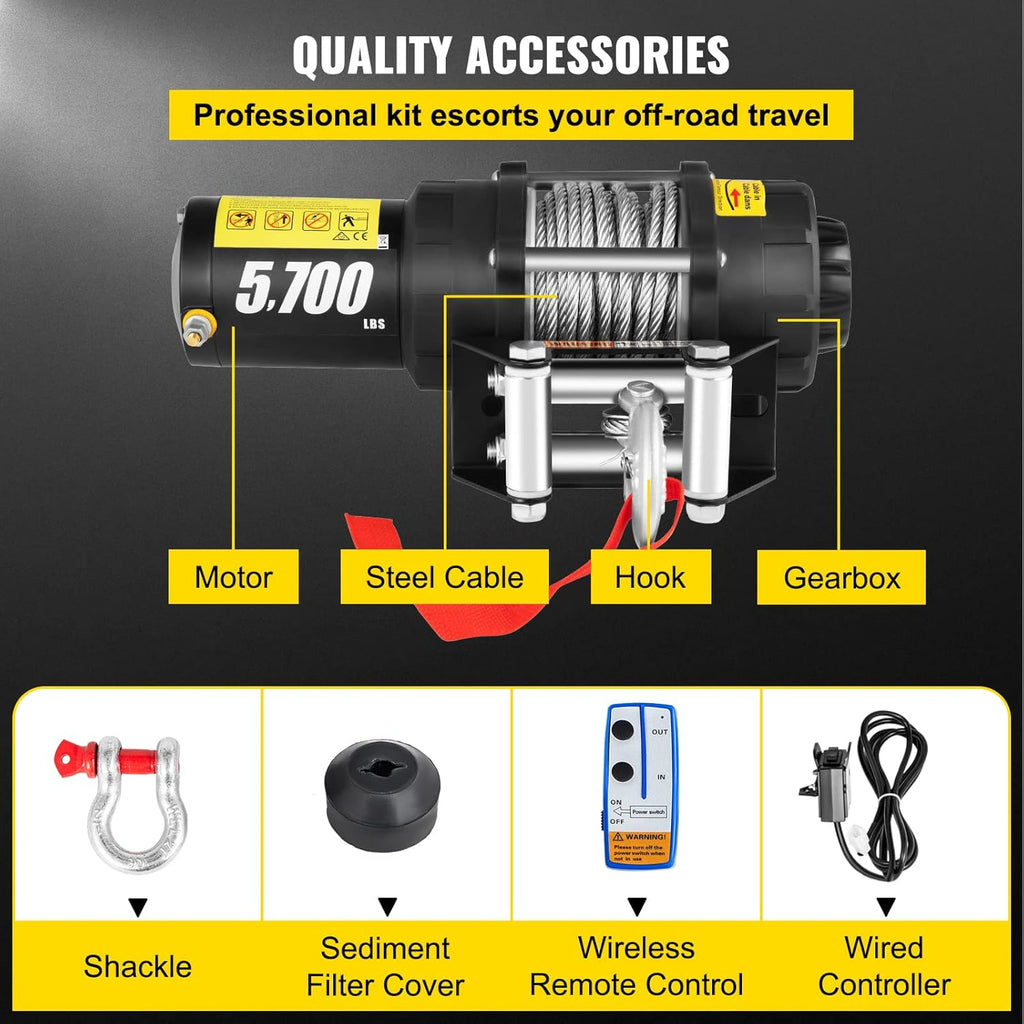 5700 lbs Electric Winch with Steel Cable and Wireless Remote T65779