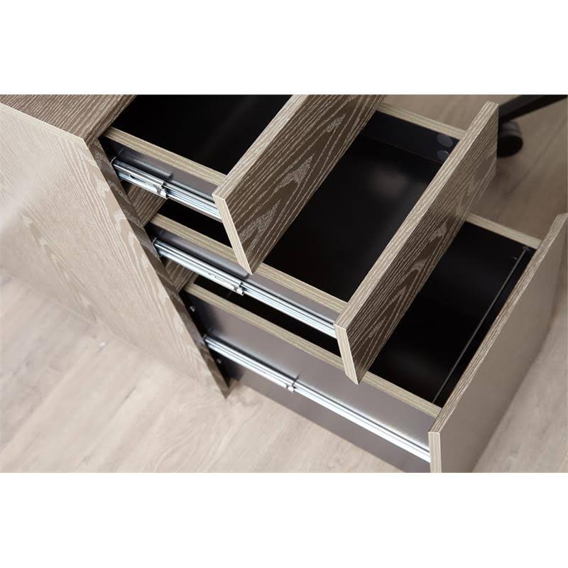 Reversible Home Office Desk with Filing Cabinet in Gray F116