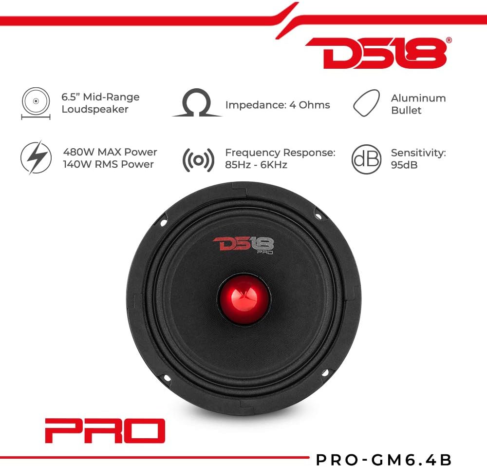 6.5 Midrange Red Aluminum Bullet 480W Max 4 Ohms Car Speakers K938852