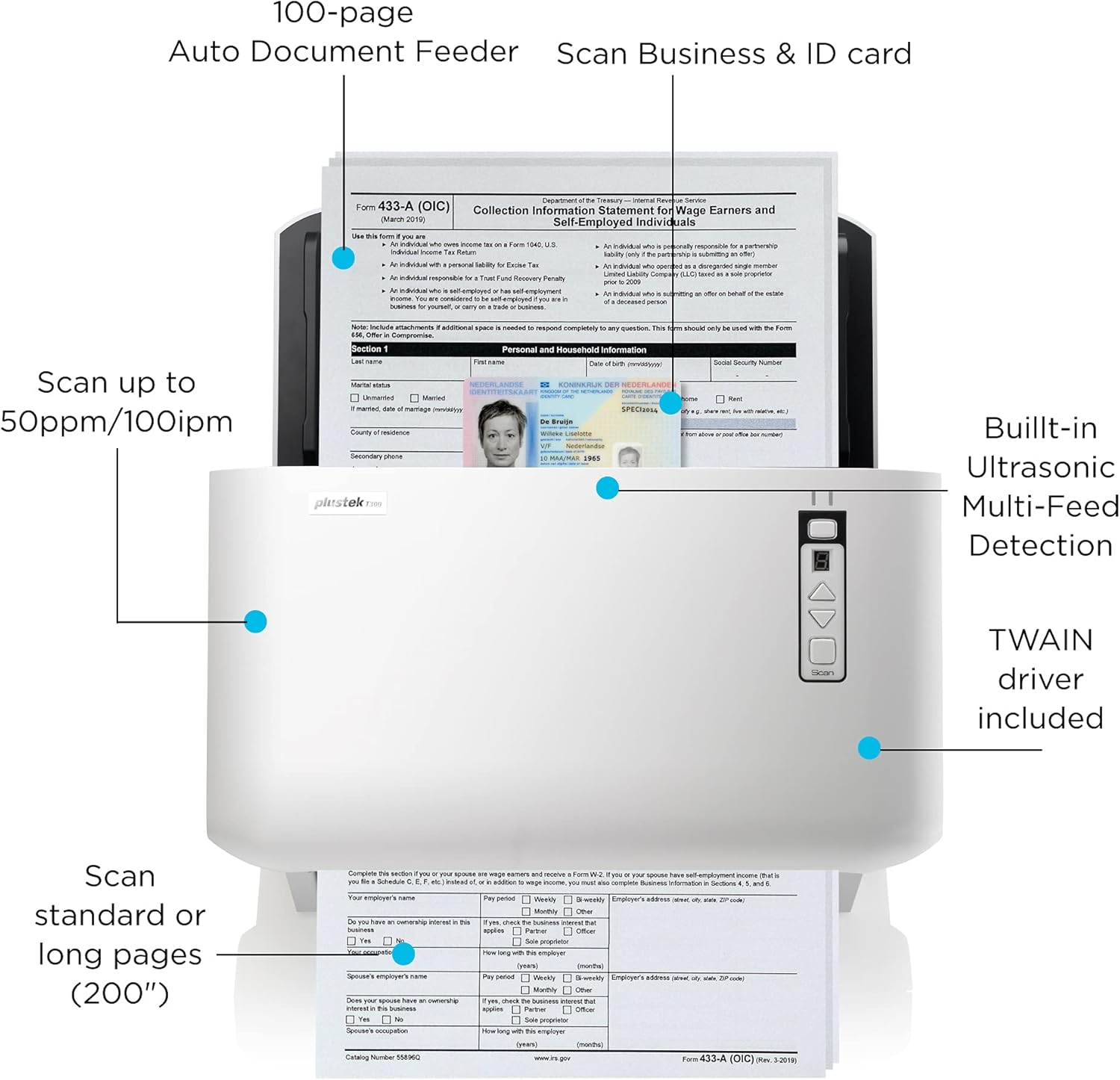 A3 Large Format Duplex Document Scanner with 100 Sheet Automatic Document Feeder Y2561