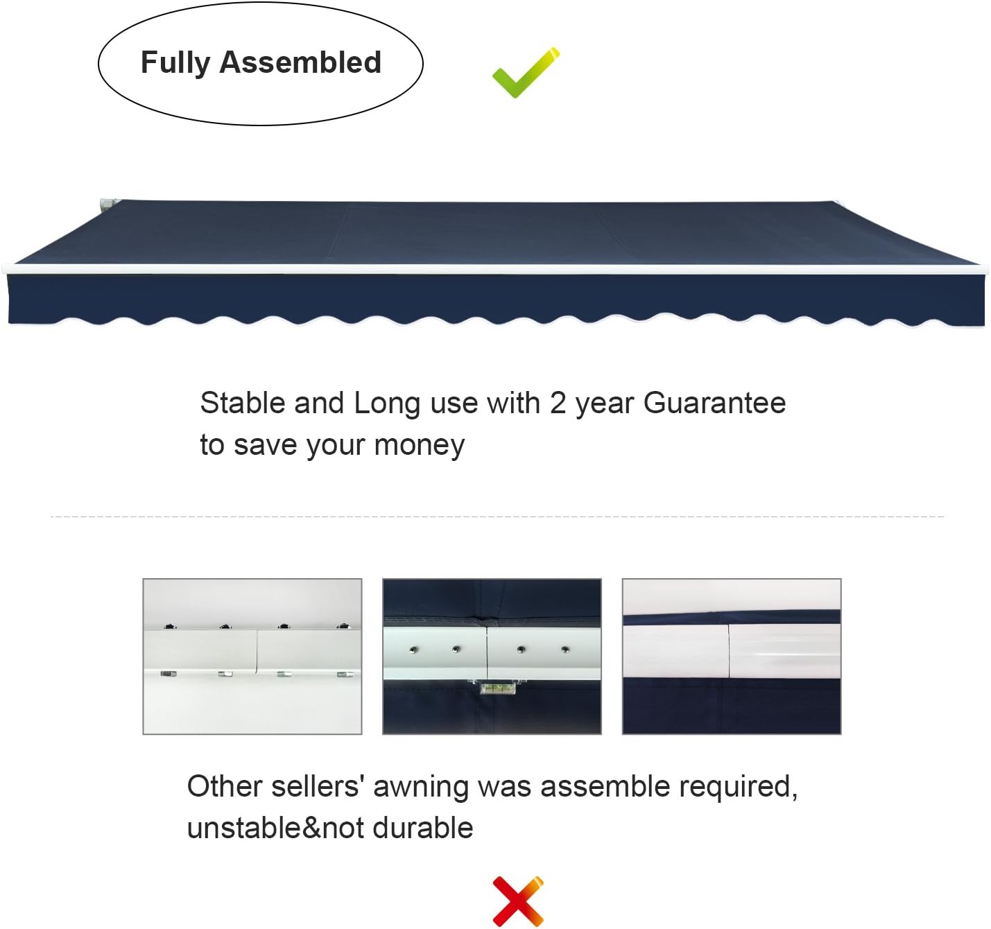 Navy Blue 12'x8' Retractable Patio Awning P9984