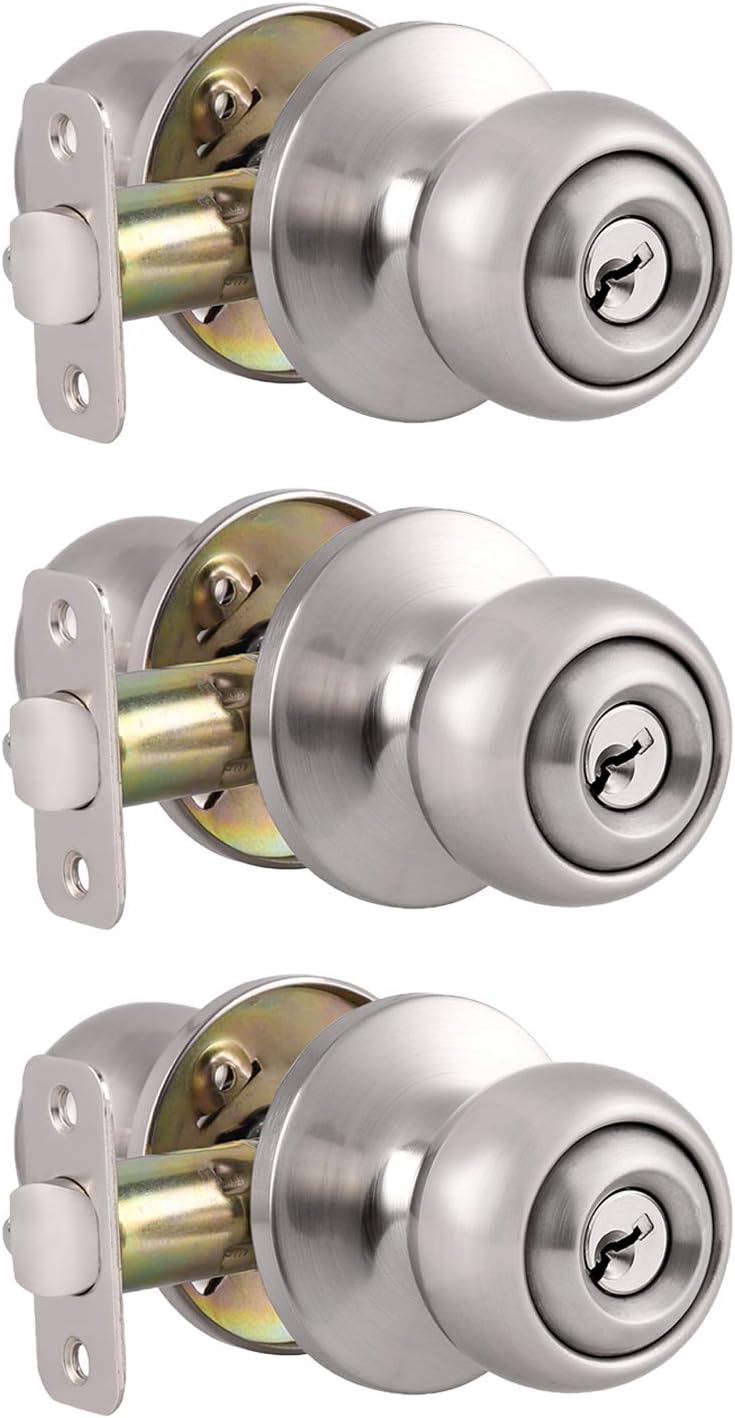 6 Pack Brushed Stainless Privacy Door Knobs with Lock F103