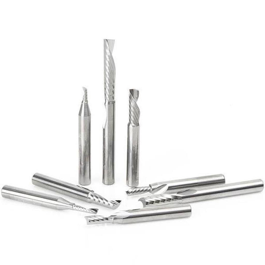 8-Pc Solid Carbide Spiral CNC Router Bit Collection, 1/4 inch Shank P2203
