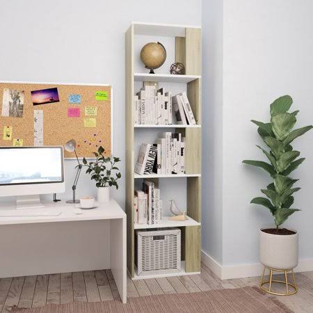 White Sonoma Oak Chipboard Book Cabinet Room Divider B6601