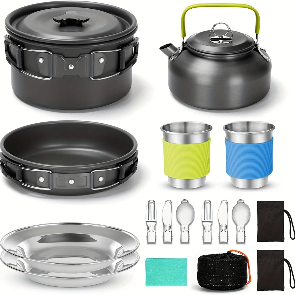 15pc Non-Stick Stainless Steel Camping Cookset H4273