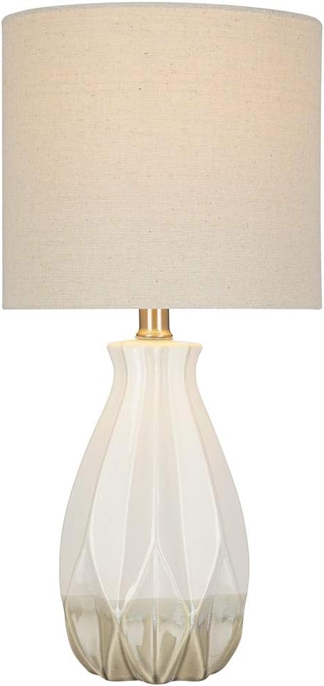 White Ceramic Accent Table Lamp with Linen Shade P3003