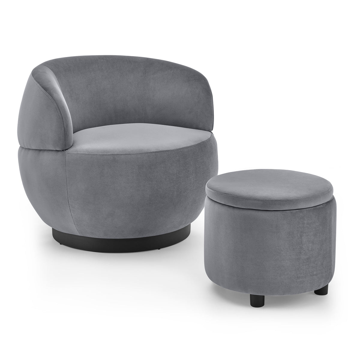 Grey Velvet Barrel Chair with Storage Ottoman U914