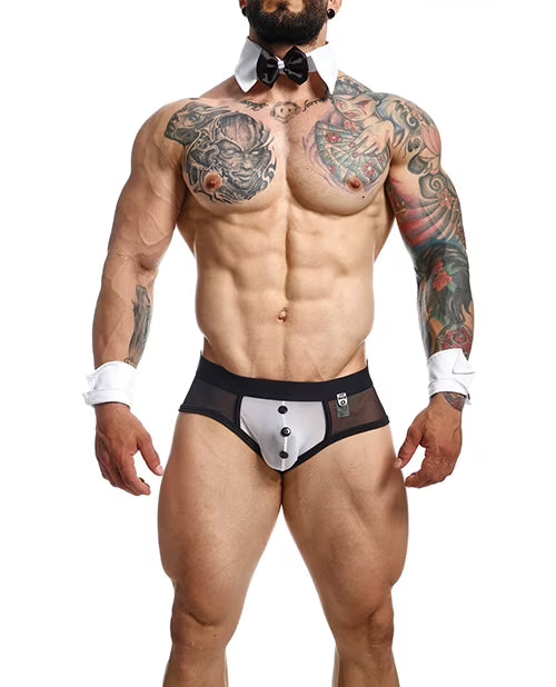 Black/White XL Brief with Bow & French Cuffs S43331
