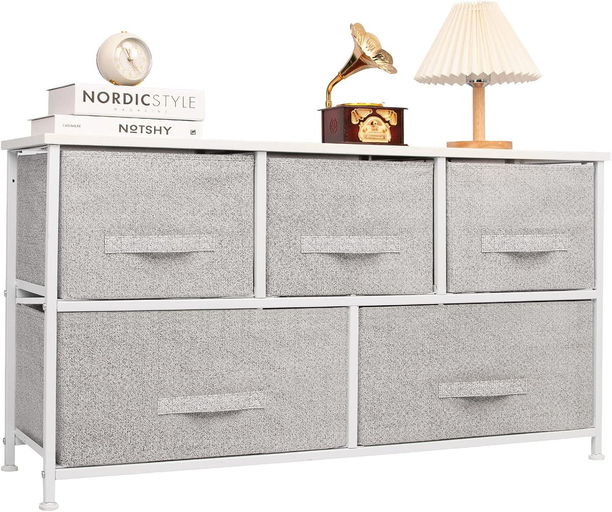 Gray/White 5-Drawer Fabric Dresser I809096