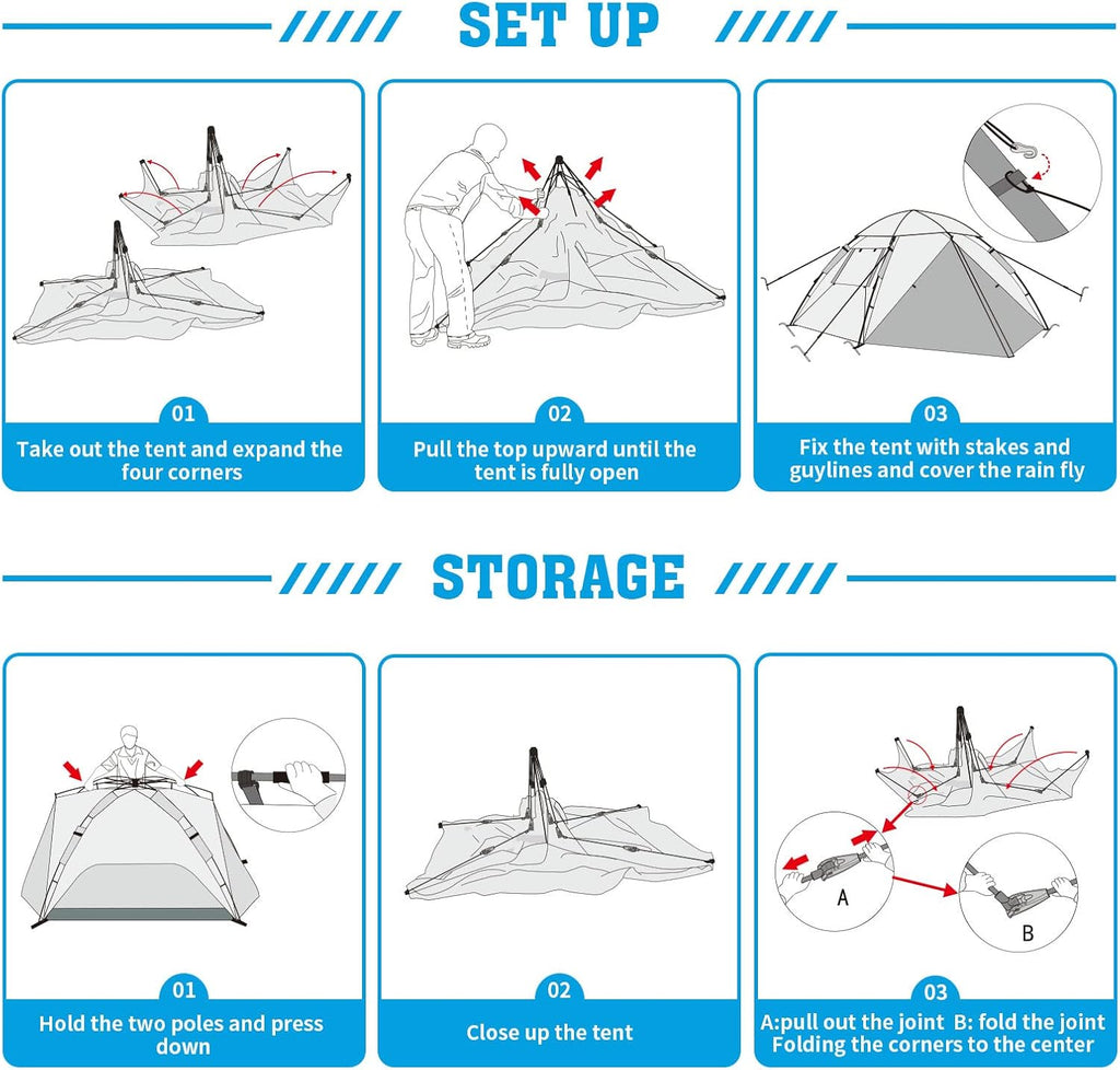 Blue 4 Person Instant Pop Up Camping Tent X3558