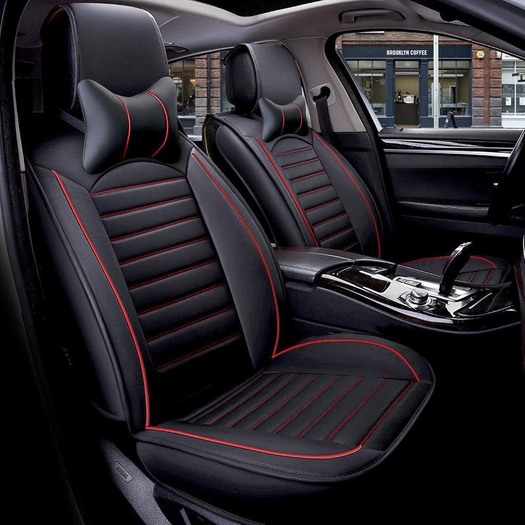 Khaki Black Leather Car Seat Cover Full Set Universal for 5 Seats X697299