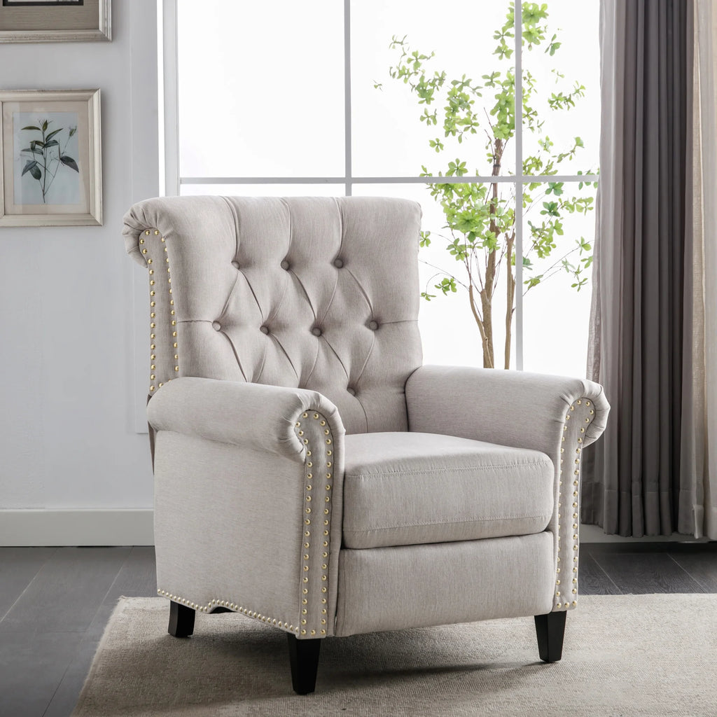 Tan Linen Tufted Recliner Single Sofa Z3906