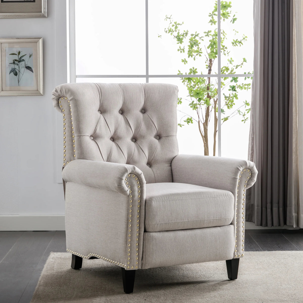 Tan Linen Tufted Recliner Single Sofa Z3906