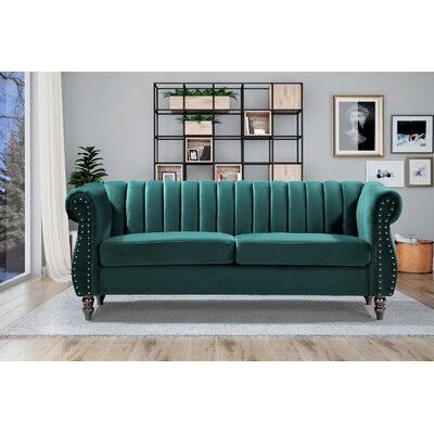 Green Velvet Rolled Arm Chesterfield Sofa X492