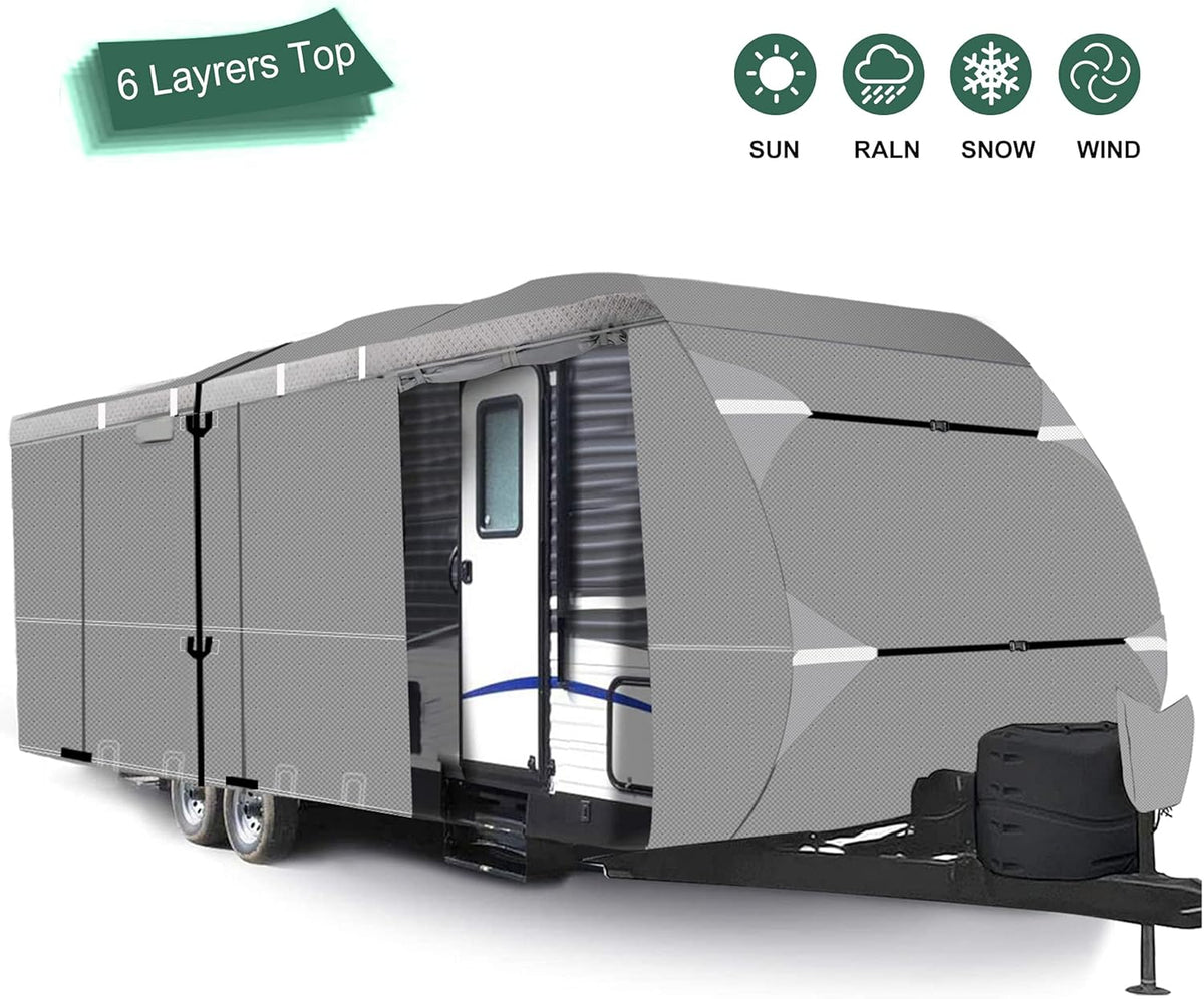 RV Cover 27ft - 30ft Waterproof Tear-Proof Camper Cover with 6 Rain Gutter Spout Protectors O90329