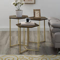 Dark Walnut/Gold Hex Wood and Metal Nesting Tables (Set of 3) J904
