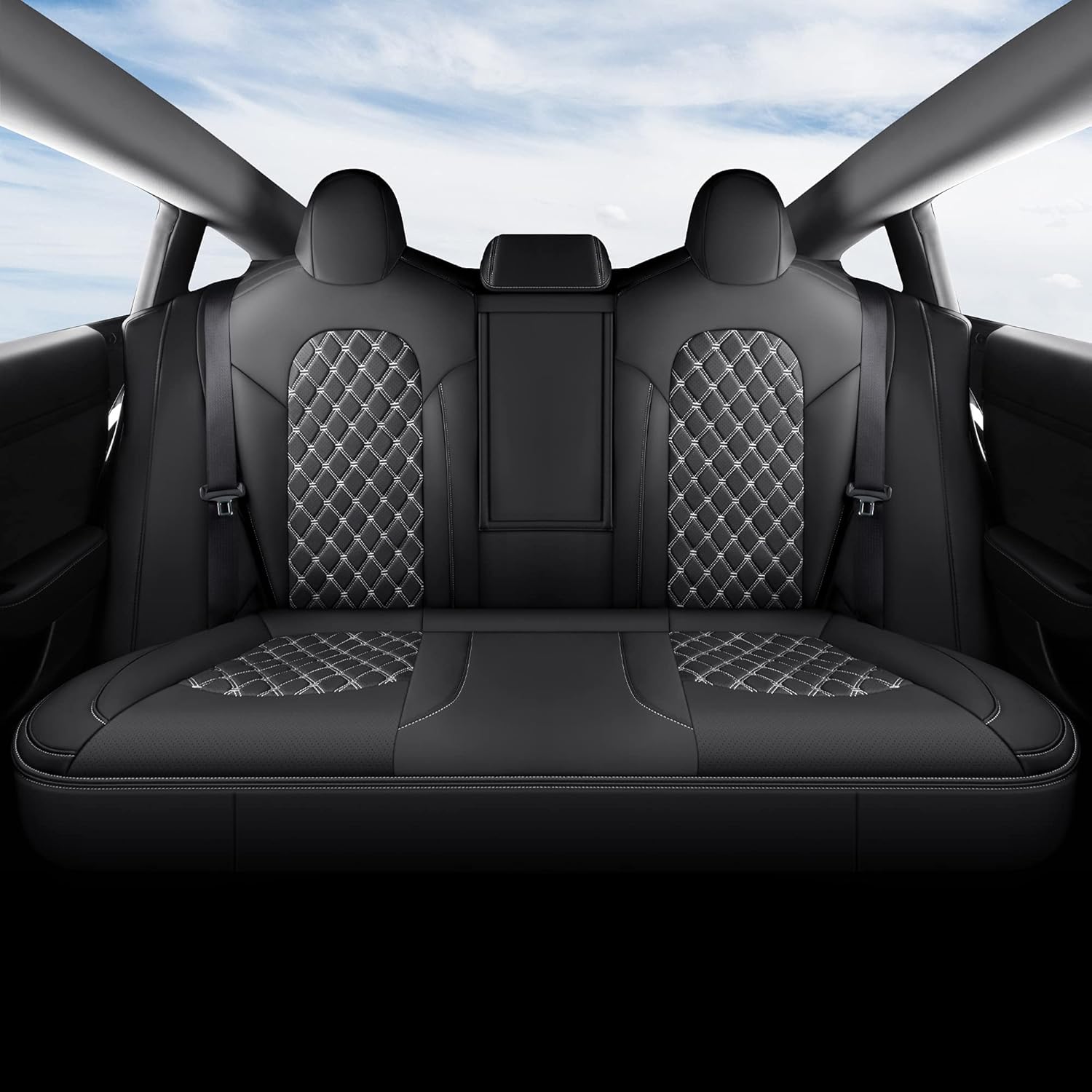 Pu Leather Car Seat Covers Full Set for Tesla Model 3 (Black) J3026