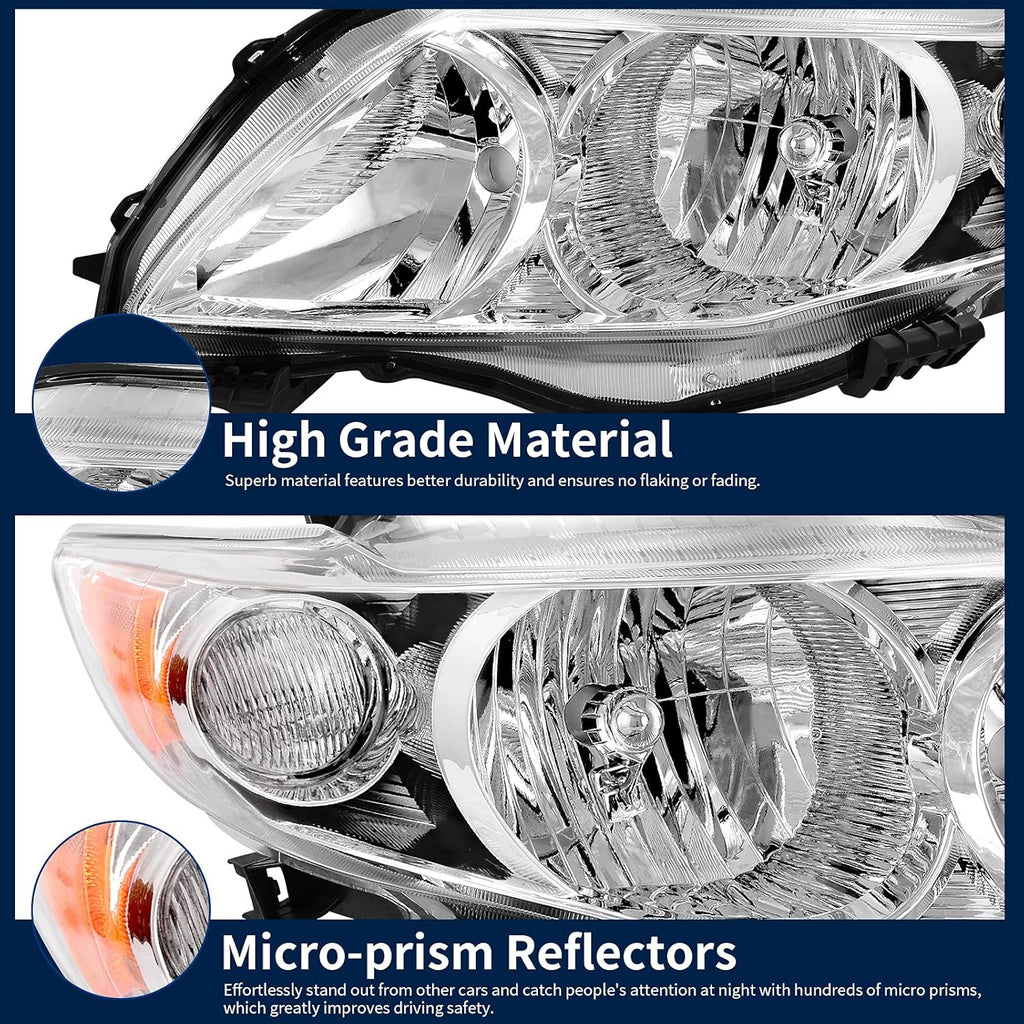 Chrome Housing Amber Reflector Headlight Assembly H909