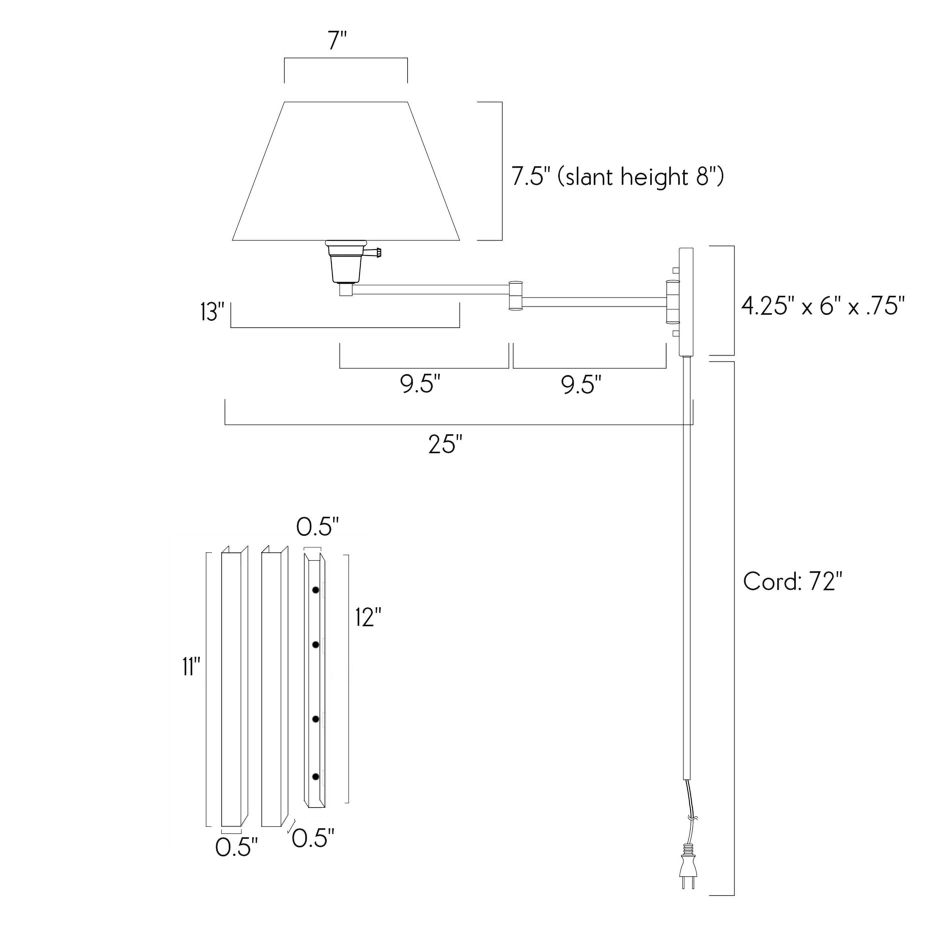 13x22 Swing Arm Wall Lamp, Black Finish, 2-Pack X194105