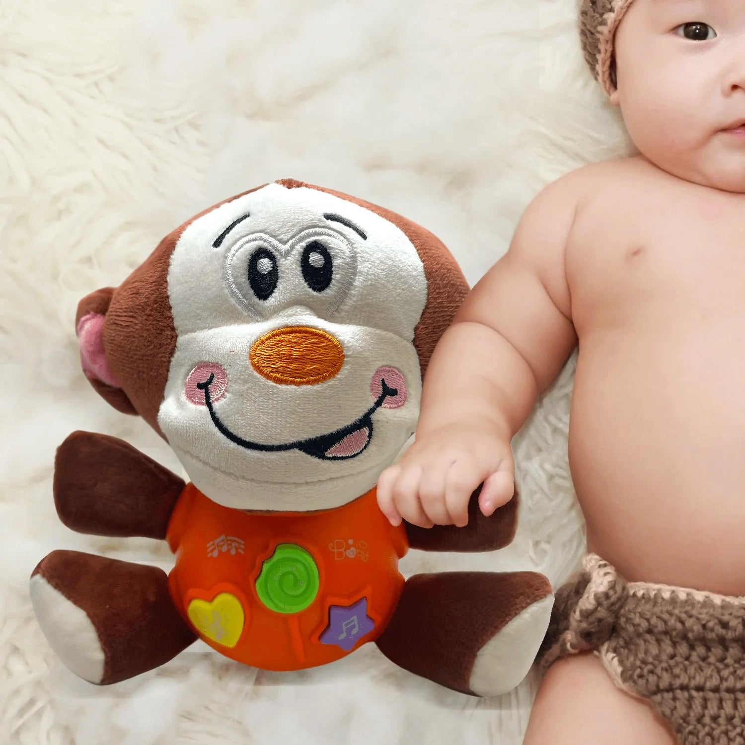 Monkey Plush Toy with Light-Up Button, 12 Nursery Rhyme & Sound Effects T930