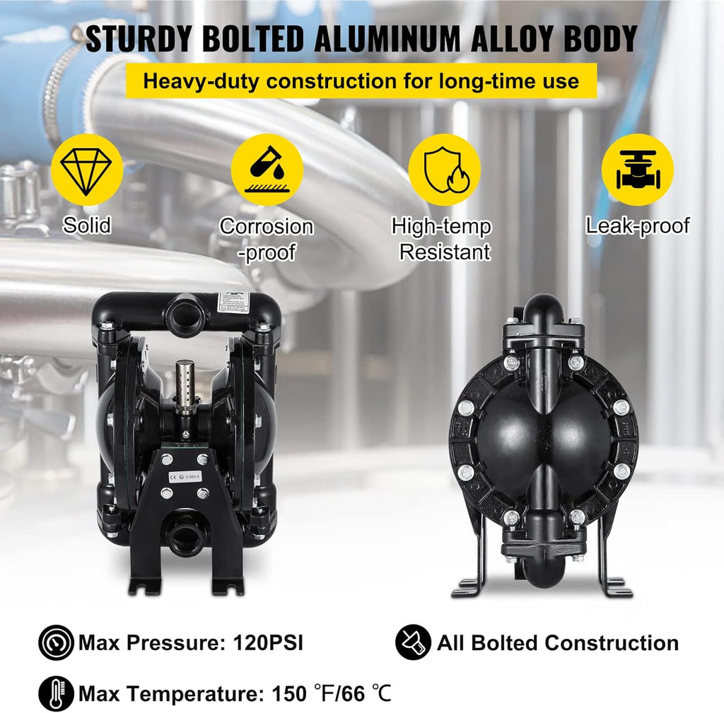 Air-Operated Double Diaphragm Pump 1 inch Aluminum 35 GPM Max 120PSI X2067
