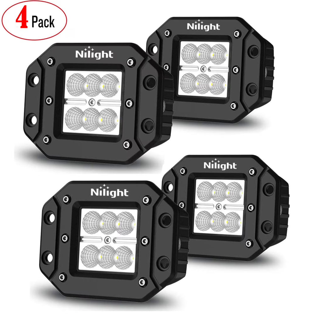 4PCS 18W LED Work Light Bar Flush Mount Flood Lights Backup Reverse Rear Front Bumper Lights D98103