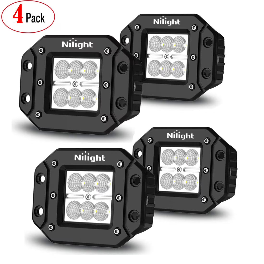 4PCS 18W LED Work Light Bar Flush Mount Flood Lights Backup Reverse Rear Front Bumper Lights D98103