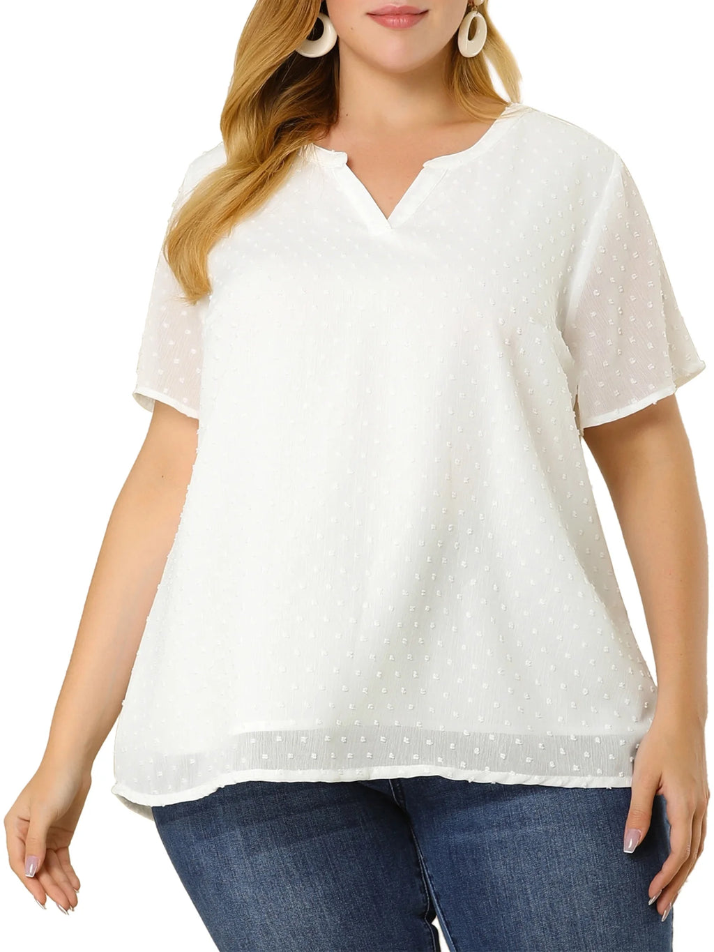 Plus Size Short Pin Dots Blouse L7211