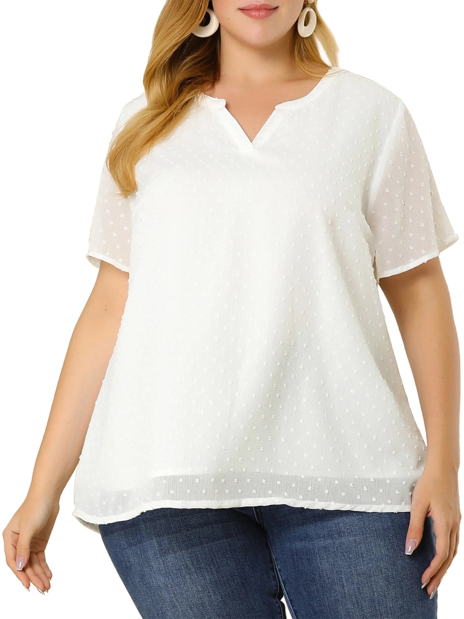 Plus Size Short Pin Dots Blouse L7211