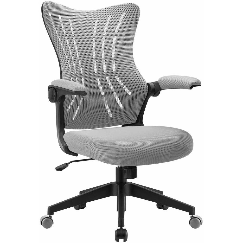 Grey Mid Back Mesh Swivel Task Chair with Flip Arms B9115