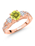 18K Rose Gold Plated Silver Canary Mystic Topaz White Diamond White Moissanite Engagement Ring F559