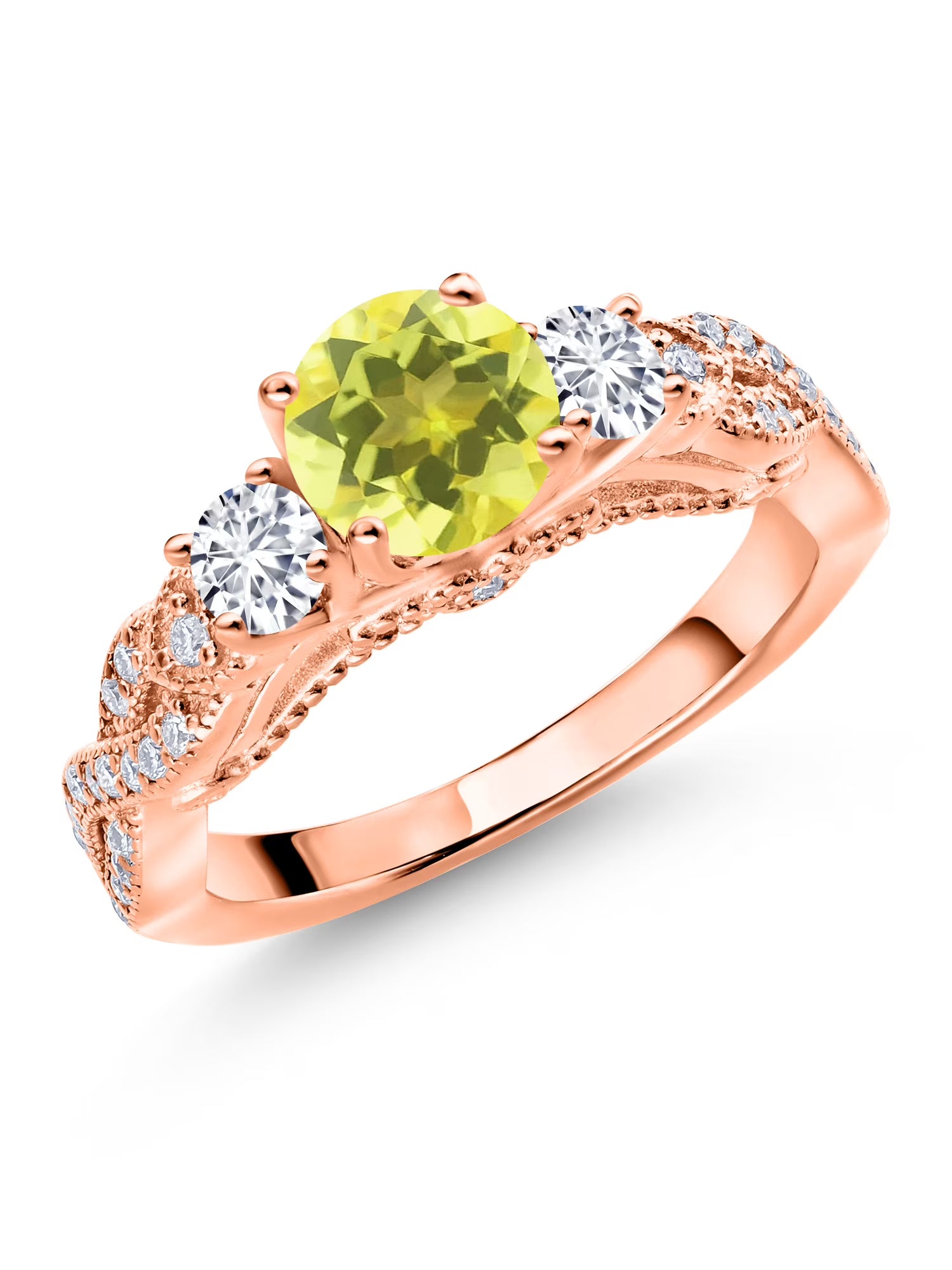 18K Rose Gold Plated Silver Canary Mystic Topaz White Diamond White Moissanite Engagement Ring F559