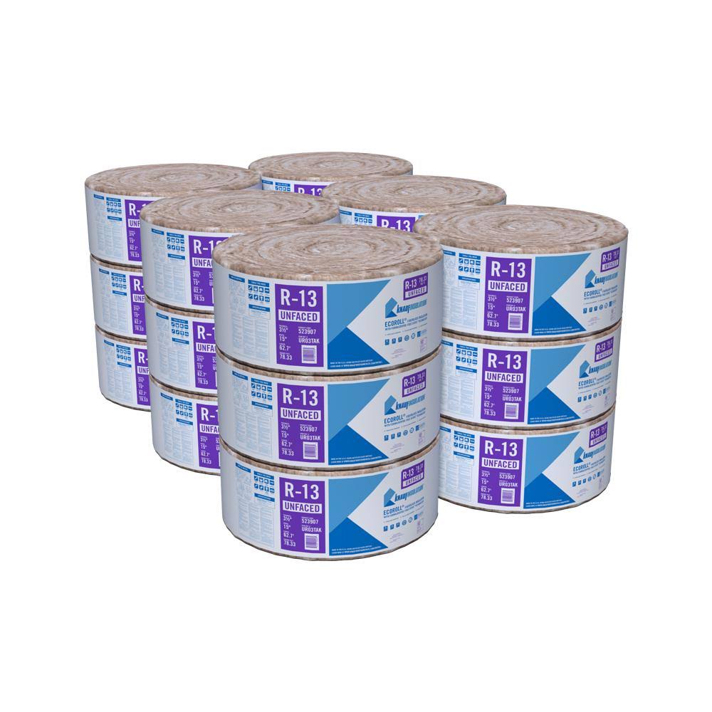 R-13 Unfaced Fiberglass Insulation Roll 3-1/2 in. x 15 in. x 62.67 ft. (18-Rolls) E9889